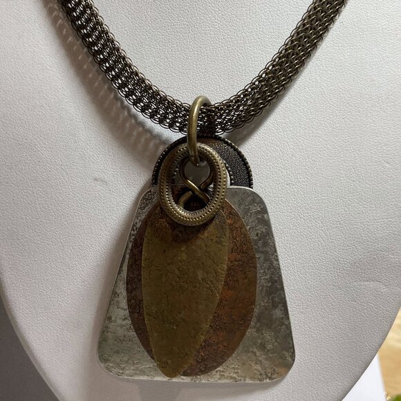 Vintage Marjorie Baer SF Boho Modernist  Abstract Mixed Metals Mesh Necklace - Picture 5 of 6